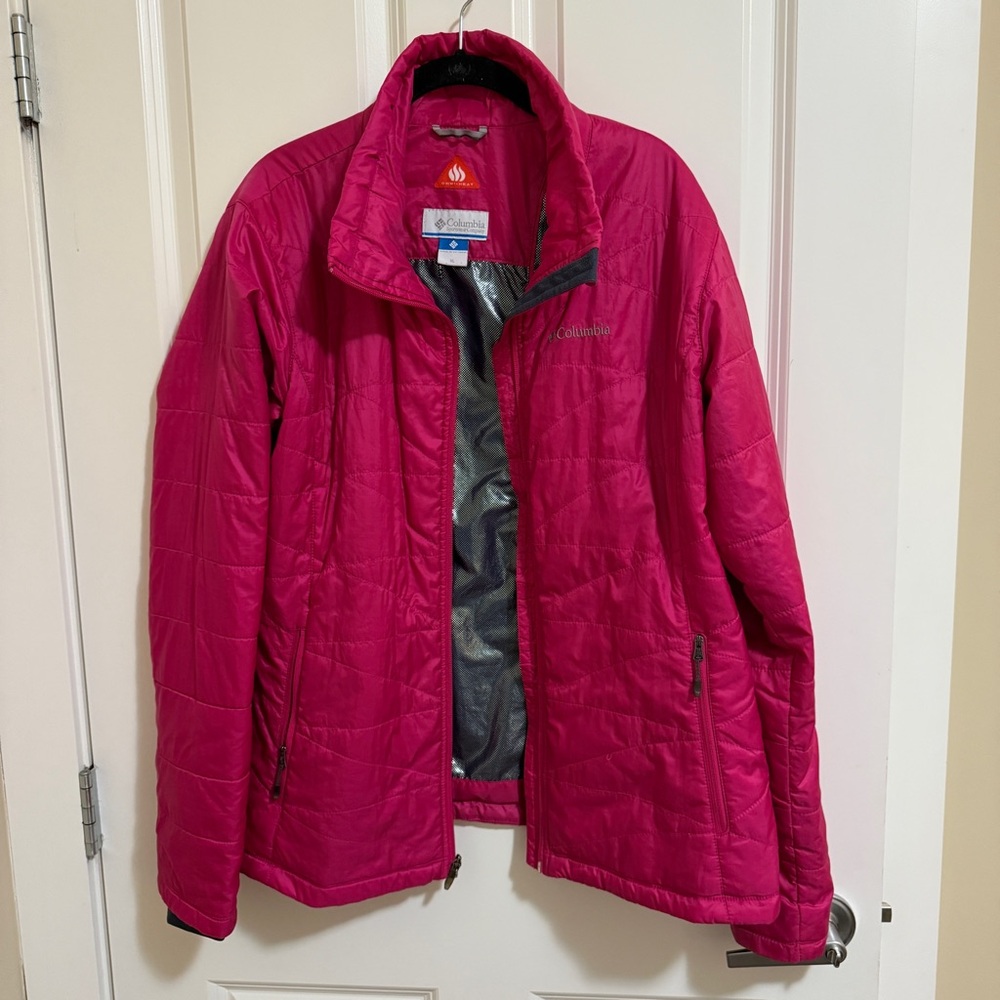 Hot Pink Columbia Zip Up Puffer Jacket with Omni-heat, Size XL